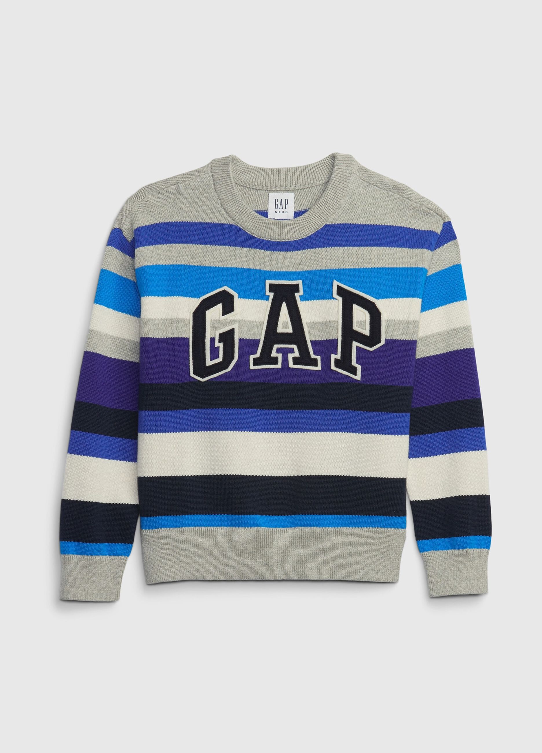 Striped pullover with logo patch