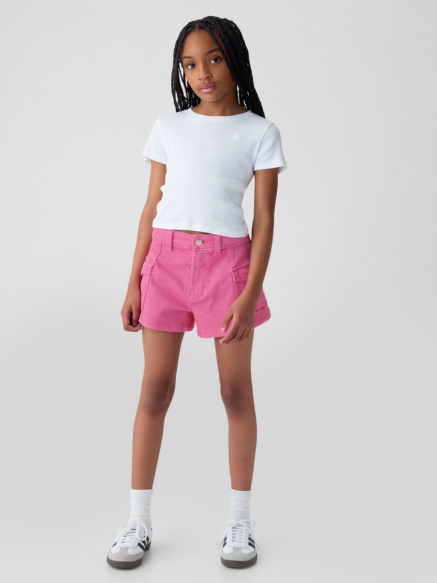 Shorts cargo in denim a vita alta Bambina_0
