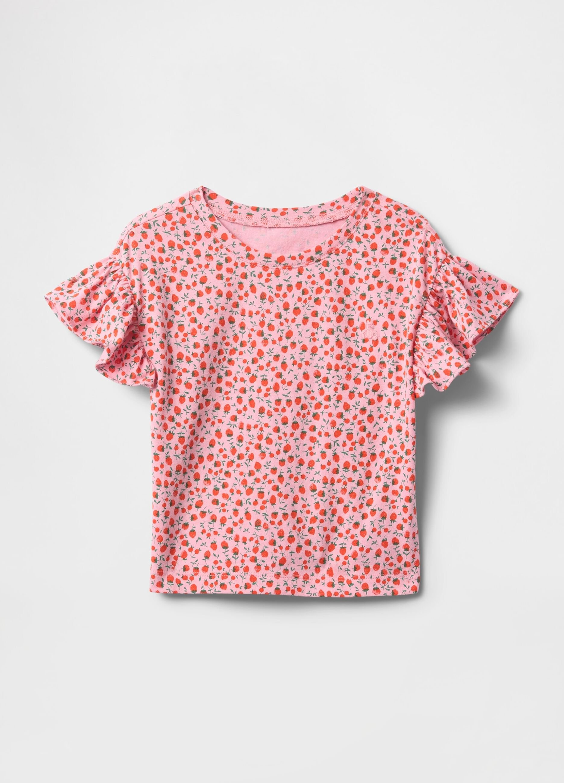 T-shirt a fiori rosa con volant