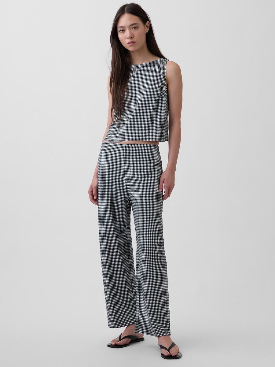 Pantaloni in misto lino a quadretti Donna_0
