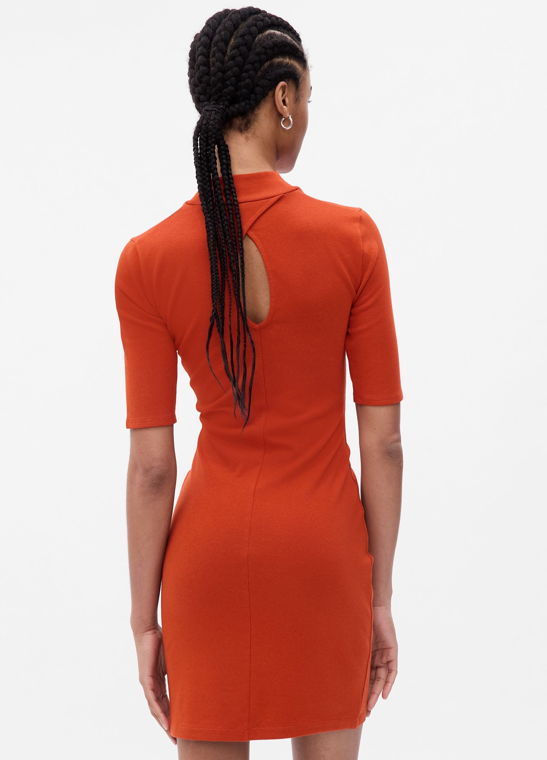 Short dress with mock neck and cut-out details_1