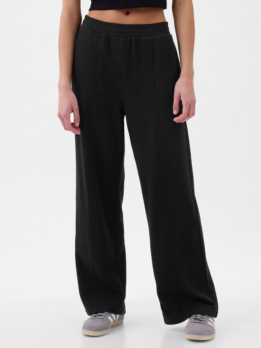Joggers wide leg in felpa con ricamo logo Donna_0