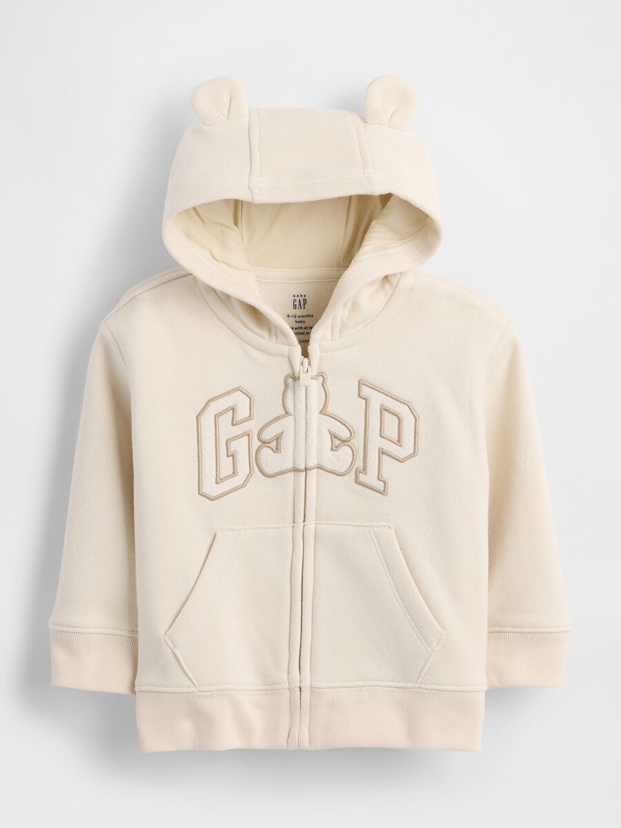 Felpa beige con cappuccio e zip intera Neonato_0