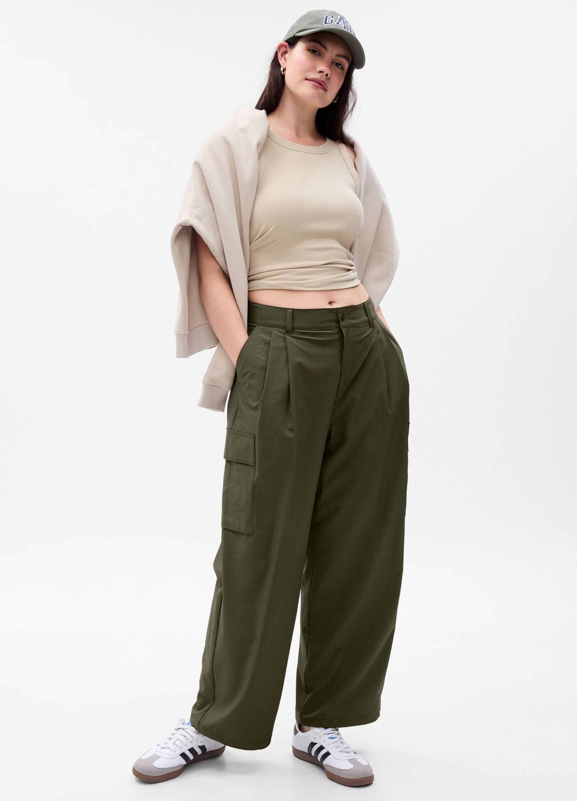 Pantaloni parachute wide leg con trama ripstop_3