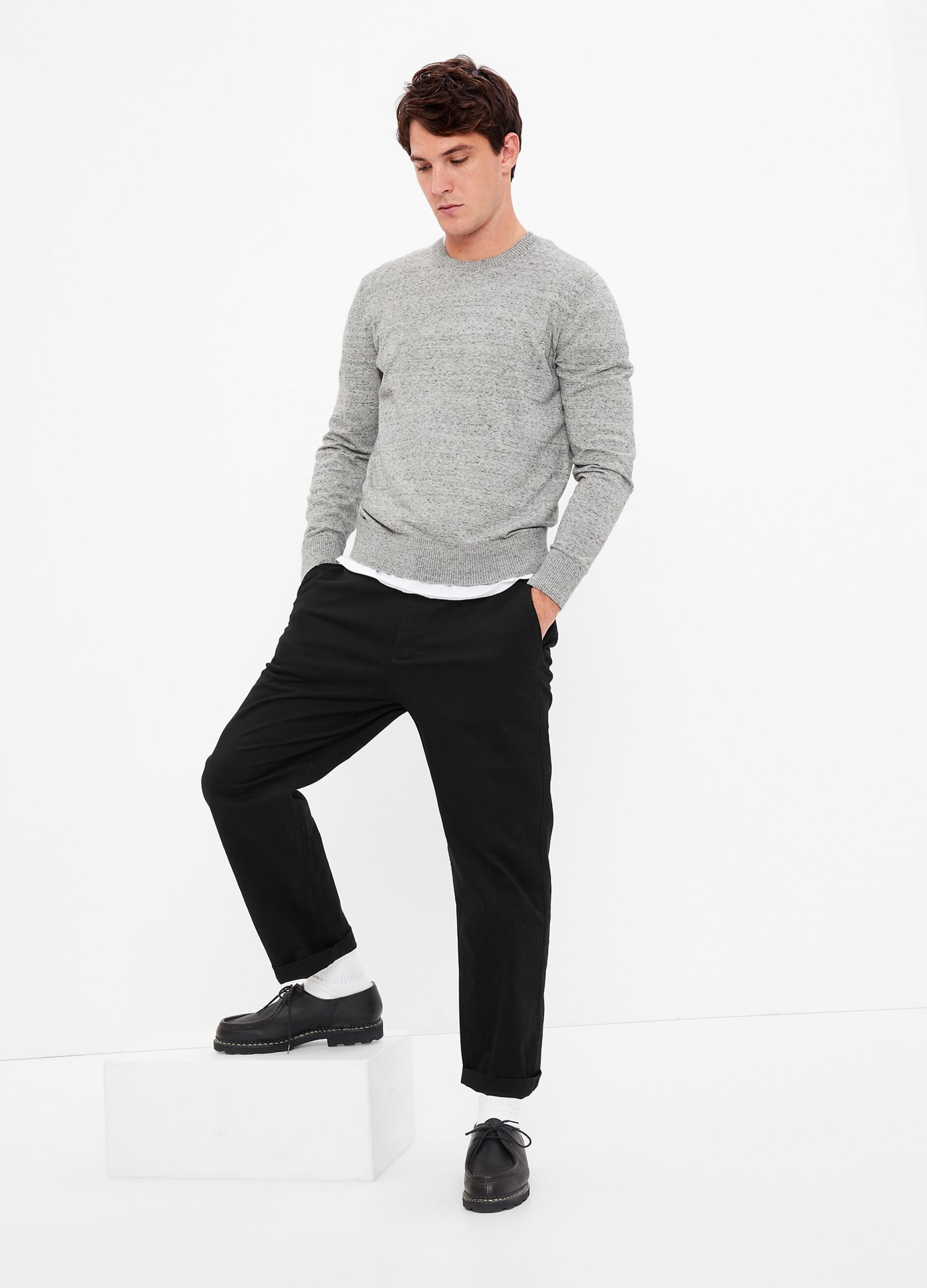 Mouliné-effect pullover with round neck