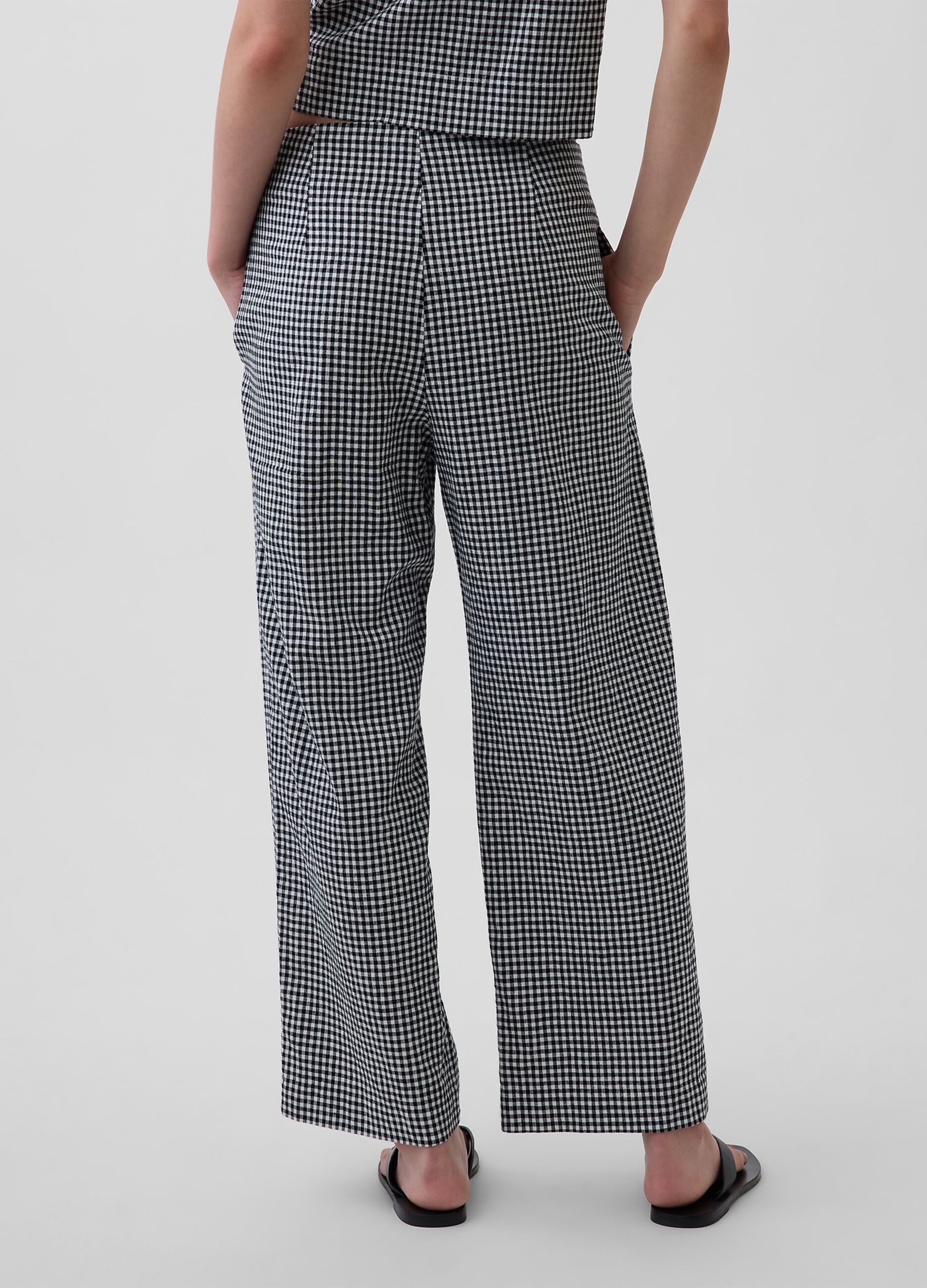 Pantaloni in misto lino a quadretti