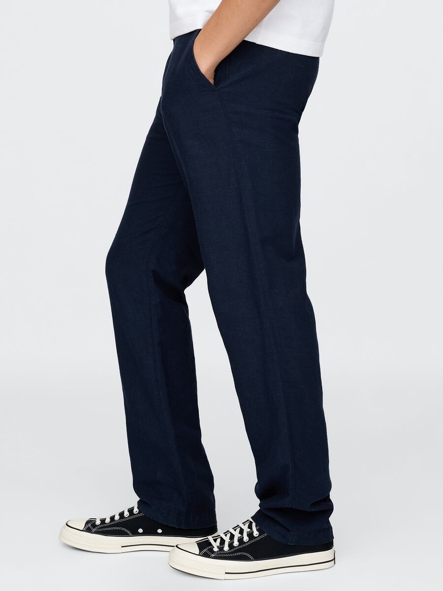 Pantaloni blu regular in lino e cotone Gap Uomo_3