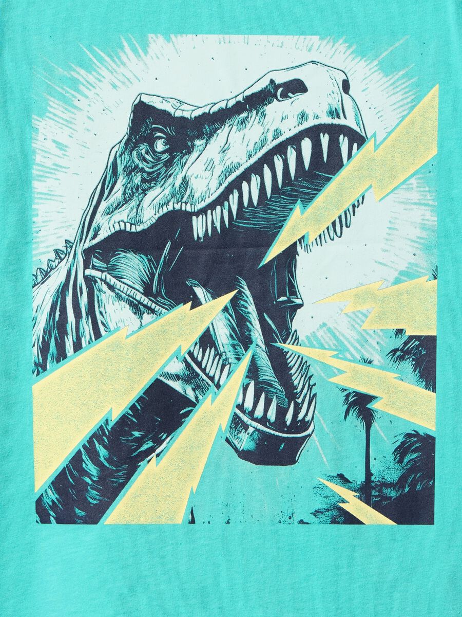 T-shirt grafica turchese con dinosauro Boy_1