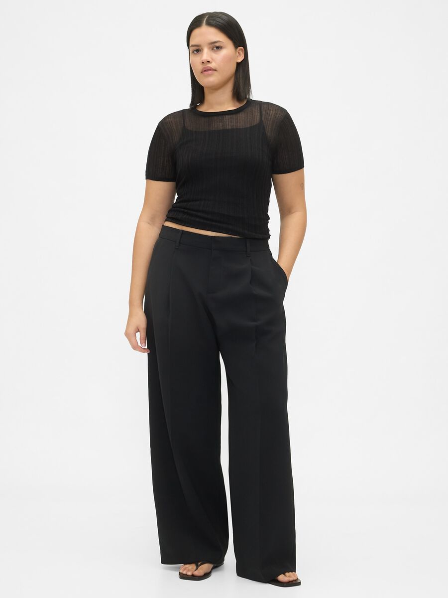Pantaloni neri elasticizzati a gamba larga Donna_5