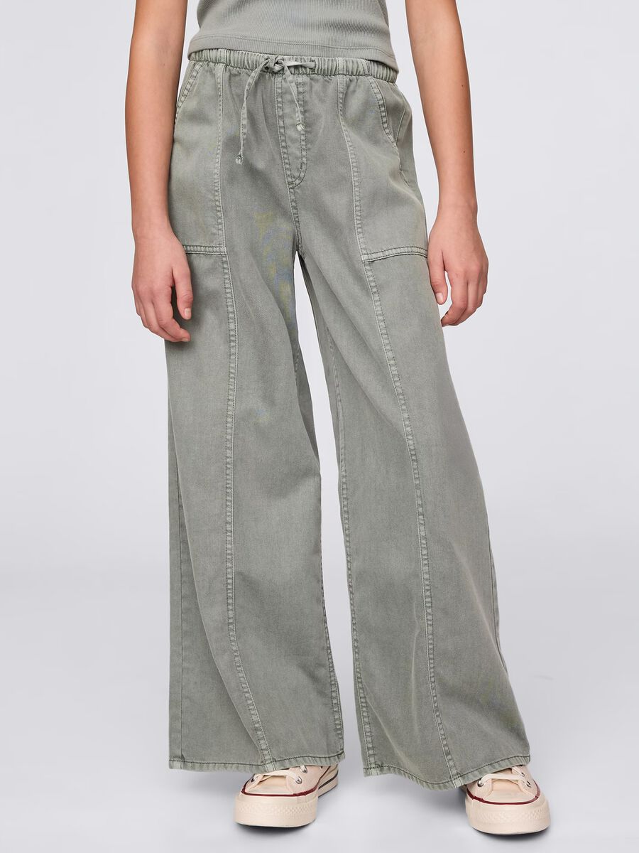 Green palazzo trousers in cotton and lyocell Girl_1