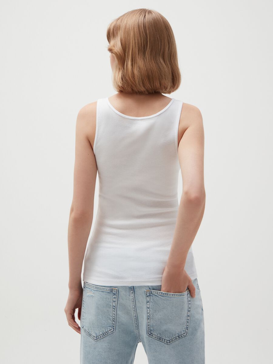 Tank top a costine con stampa logo Donna_2