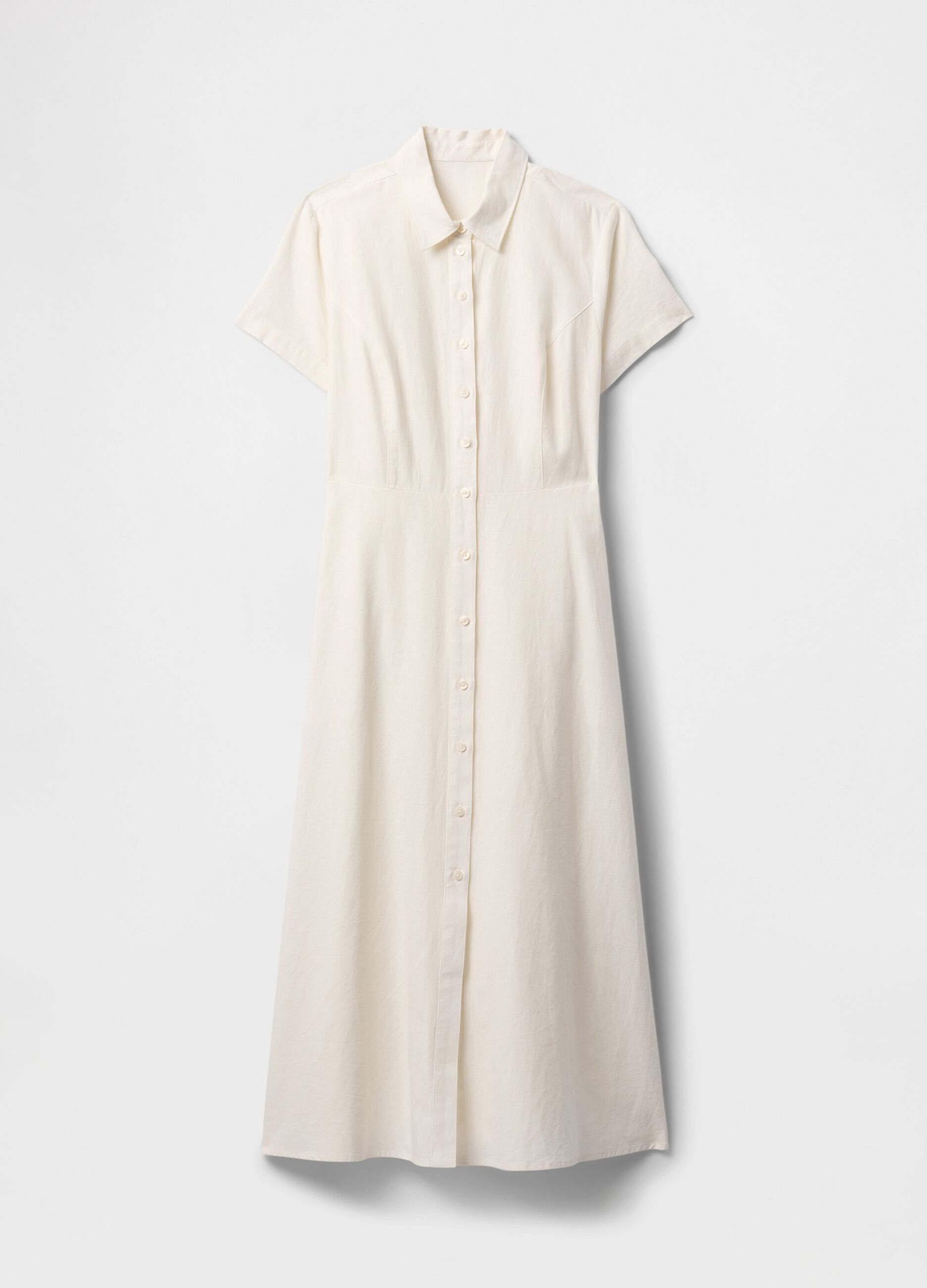 Abito camicia lungo beige in lino e viscosa_4