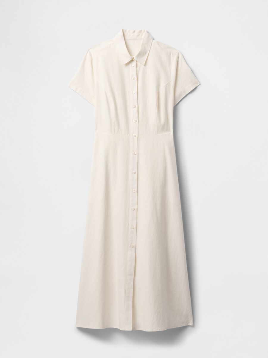 Abito camicia lungo beige in lino e viscosa Donna_4