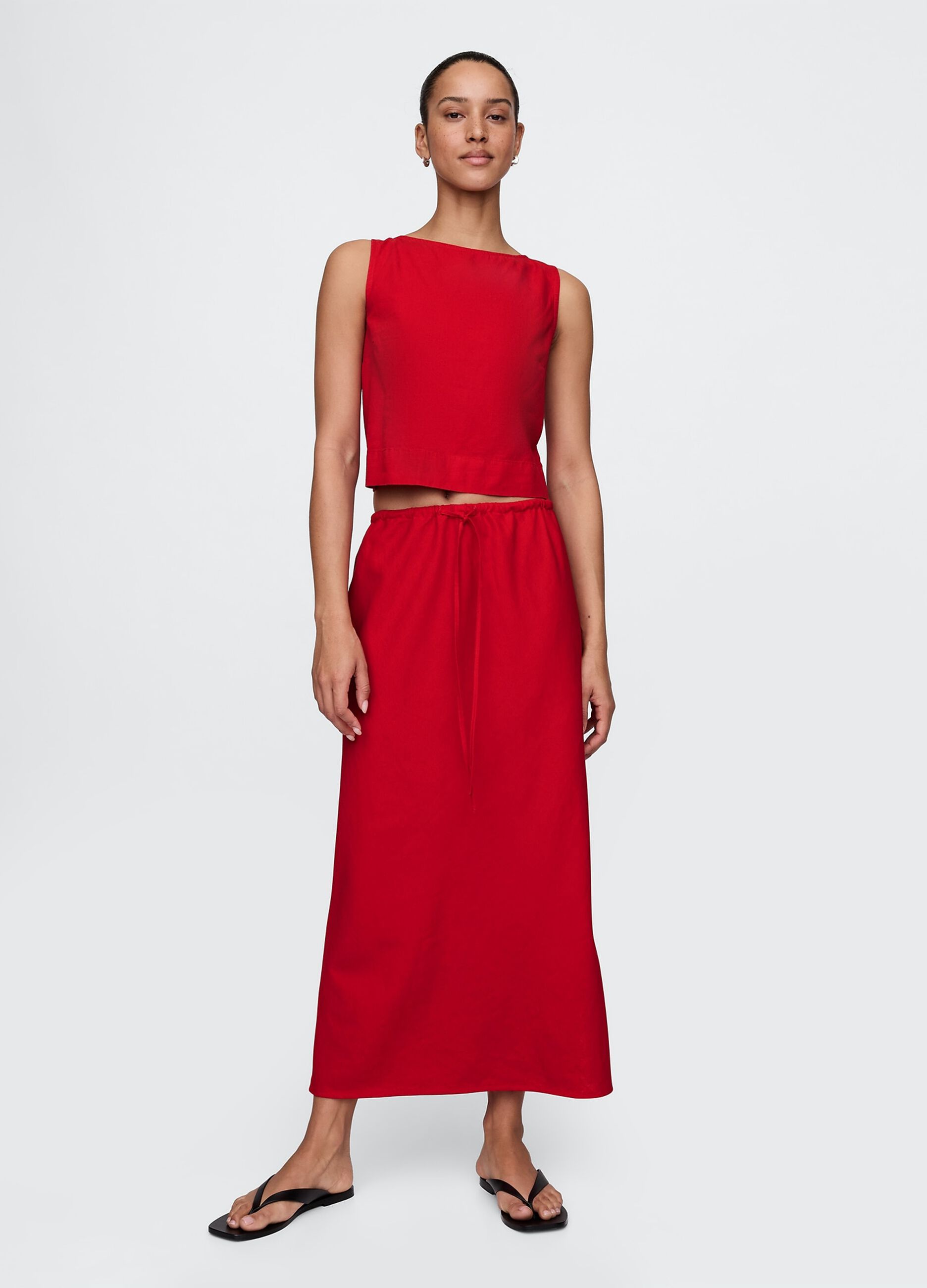 Top Tank rosso in lino e viscosa_1