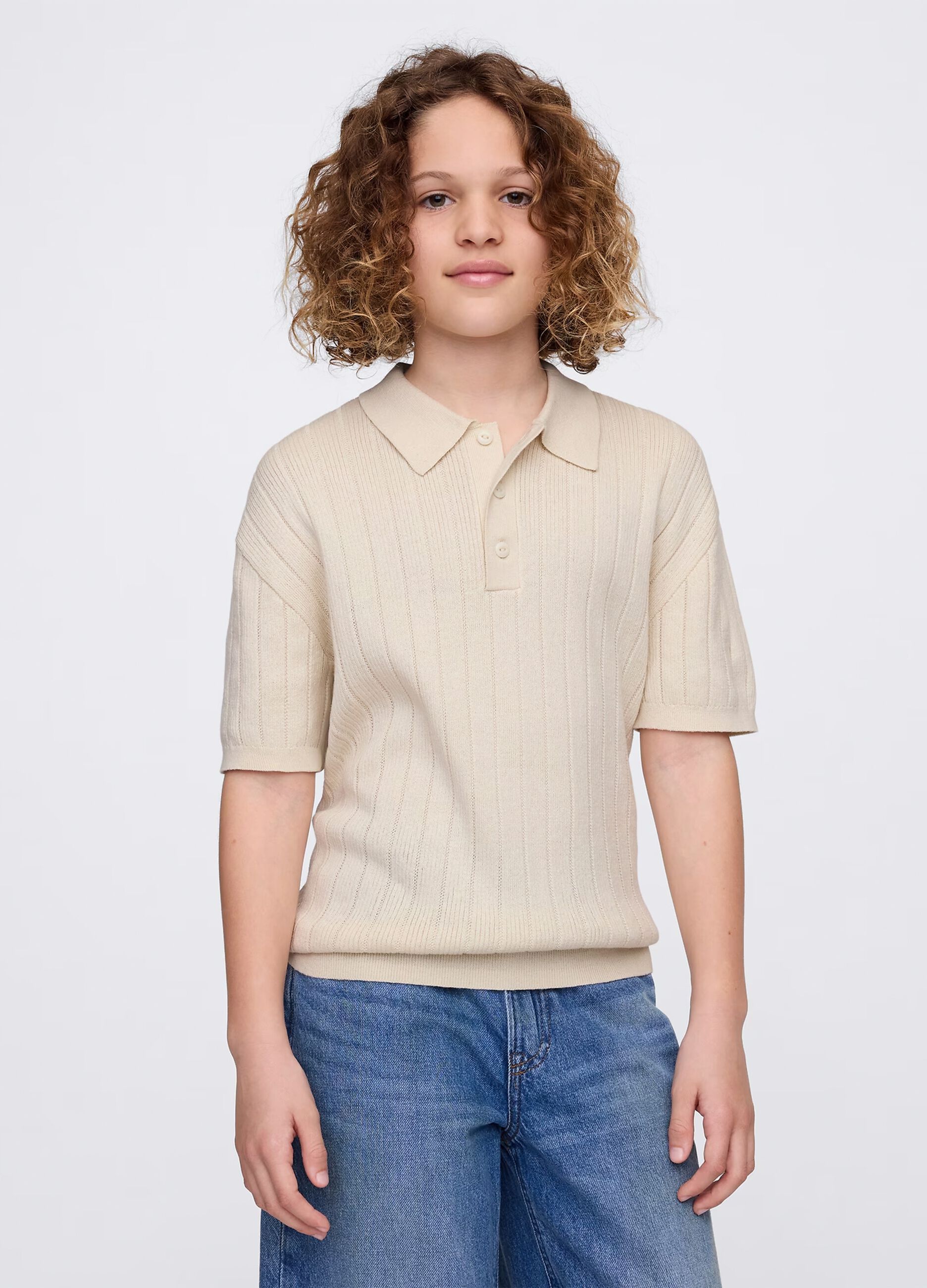 Polo a maniche corte beige in cotone