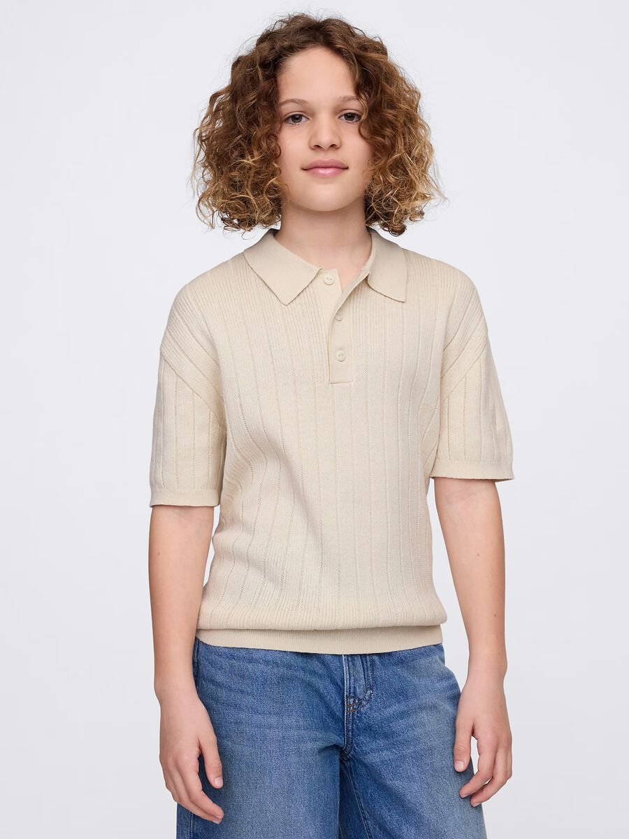 Polo a maniche corte beige in cotone Bambino_0