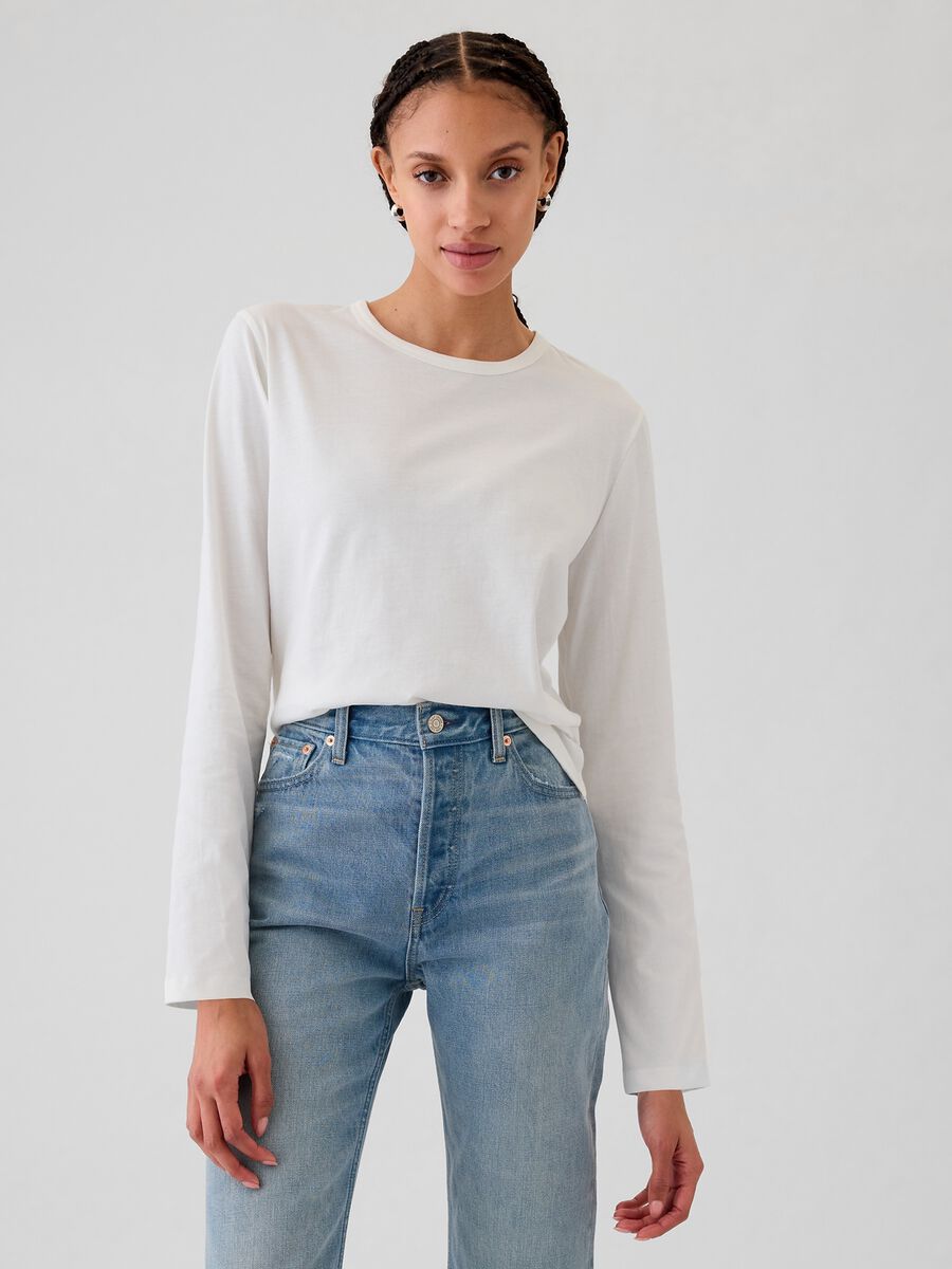 T-shirt a maniche lunghe in cotone Donna_0