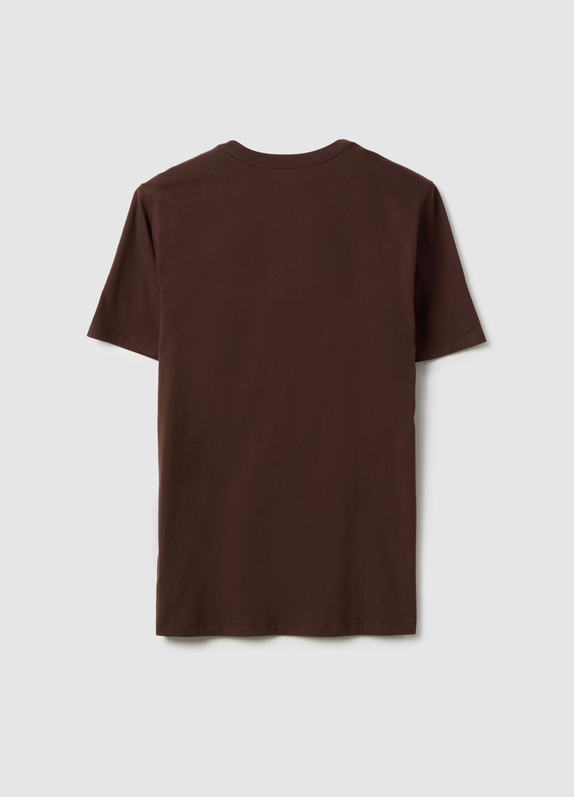 T-shirt marrone a maniche corte in puro cotone regular fit con logo