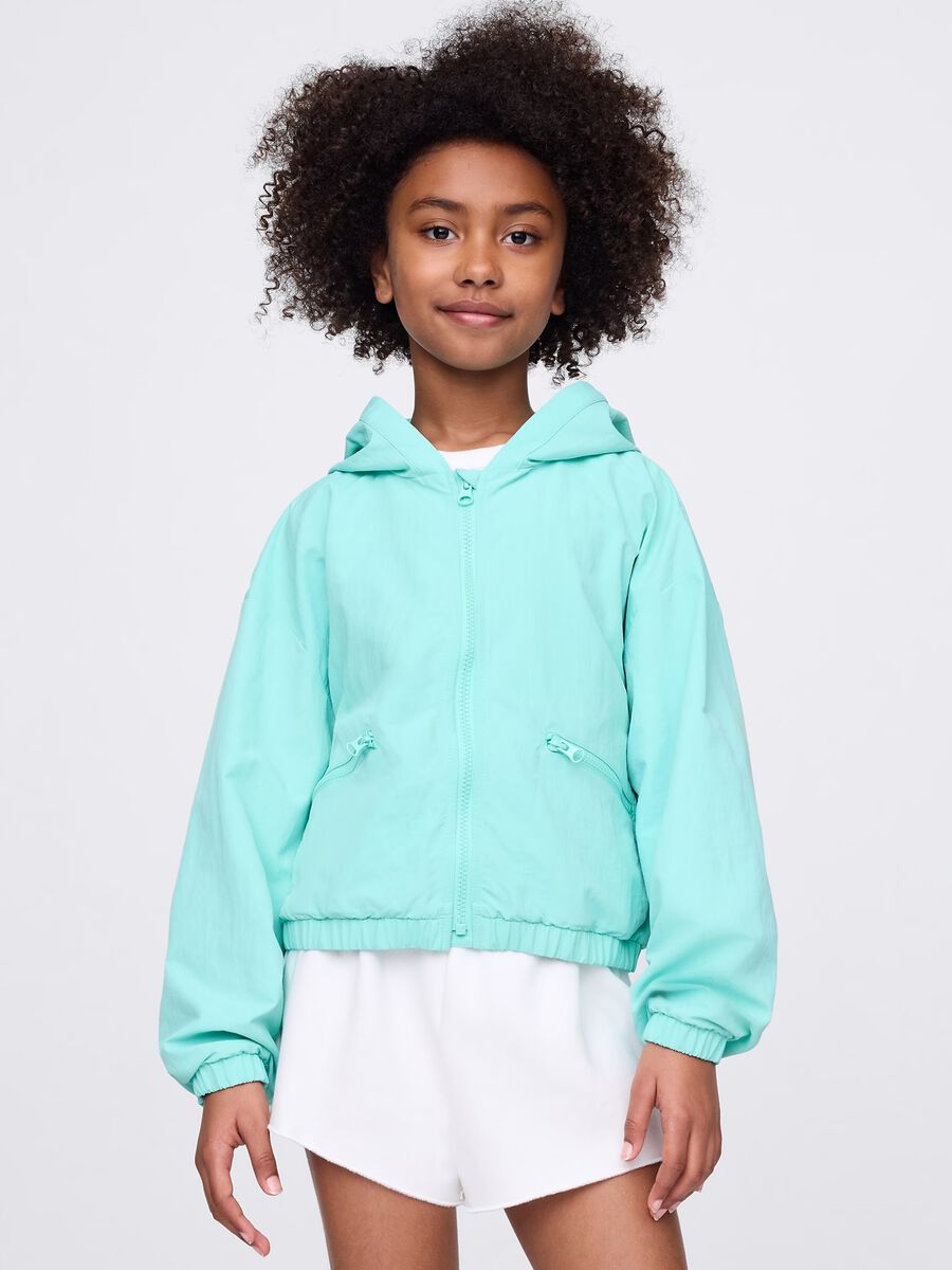Giacca leggera con cappuccio verde menta Bambina_1