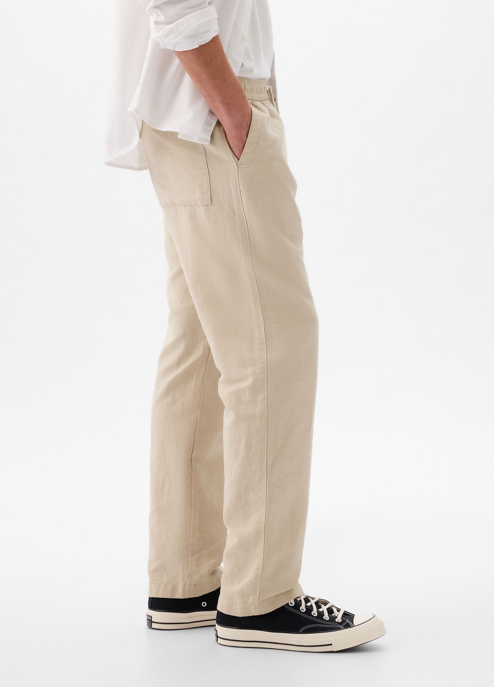 Pull-on trousers in linen and cotton_1