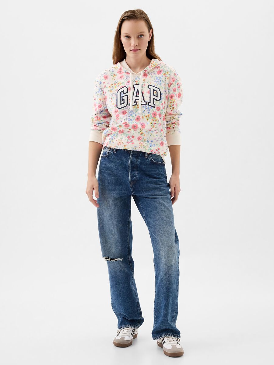 Felpa floreale con cappuccio e ricamo logo Donna_1