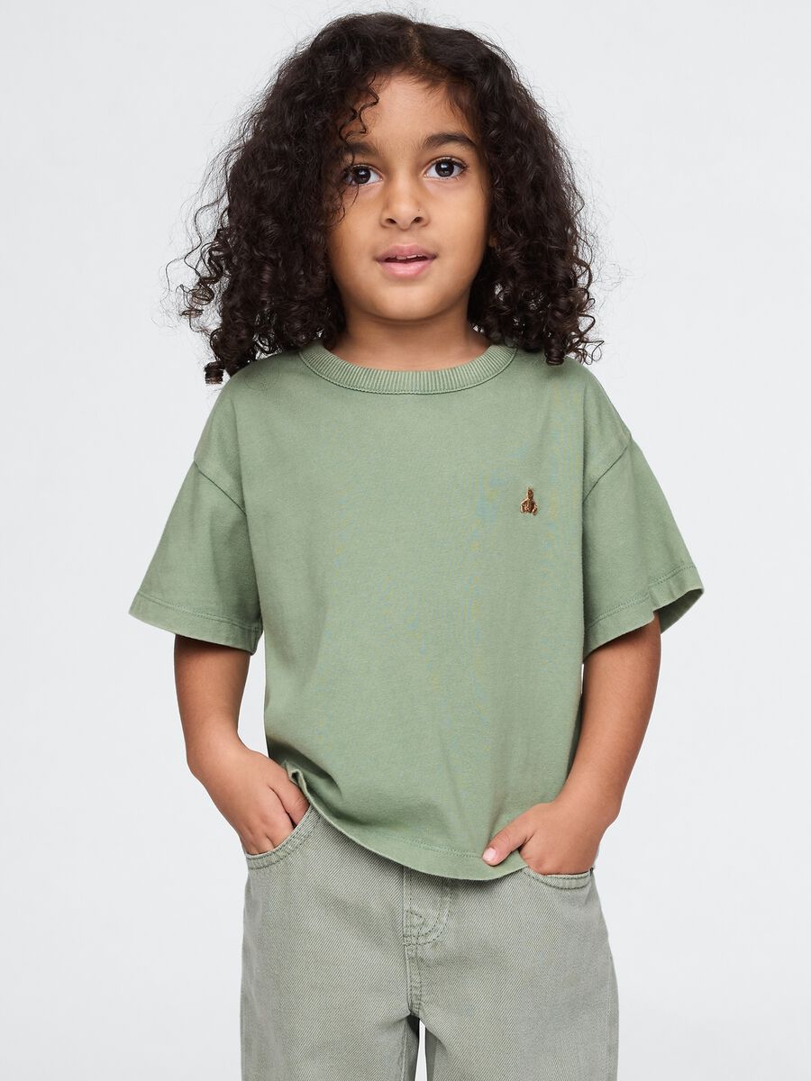 T-shirt cropped verde con ricamo Bimbo_1