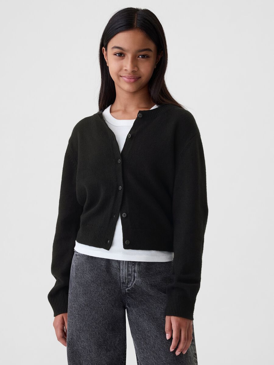 Cardigan tinta unita con scollo rotondo Bambina_0