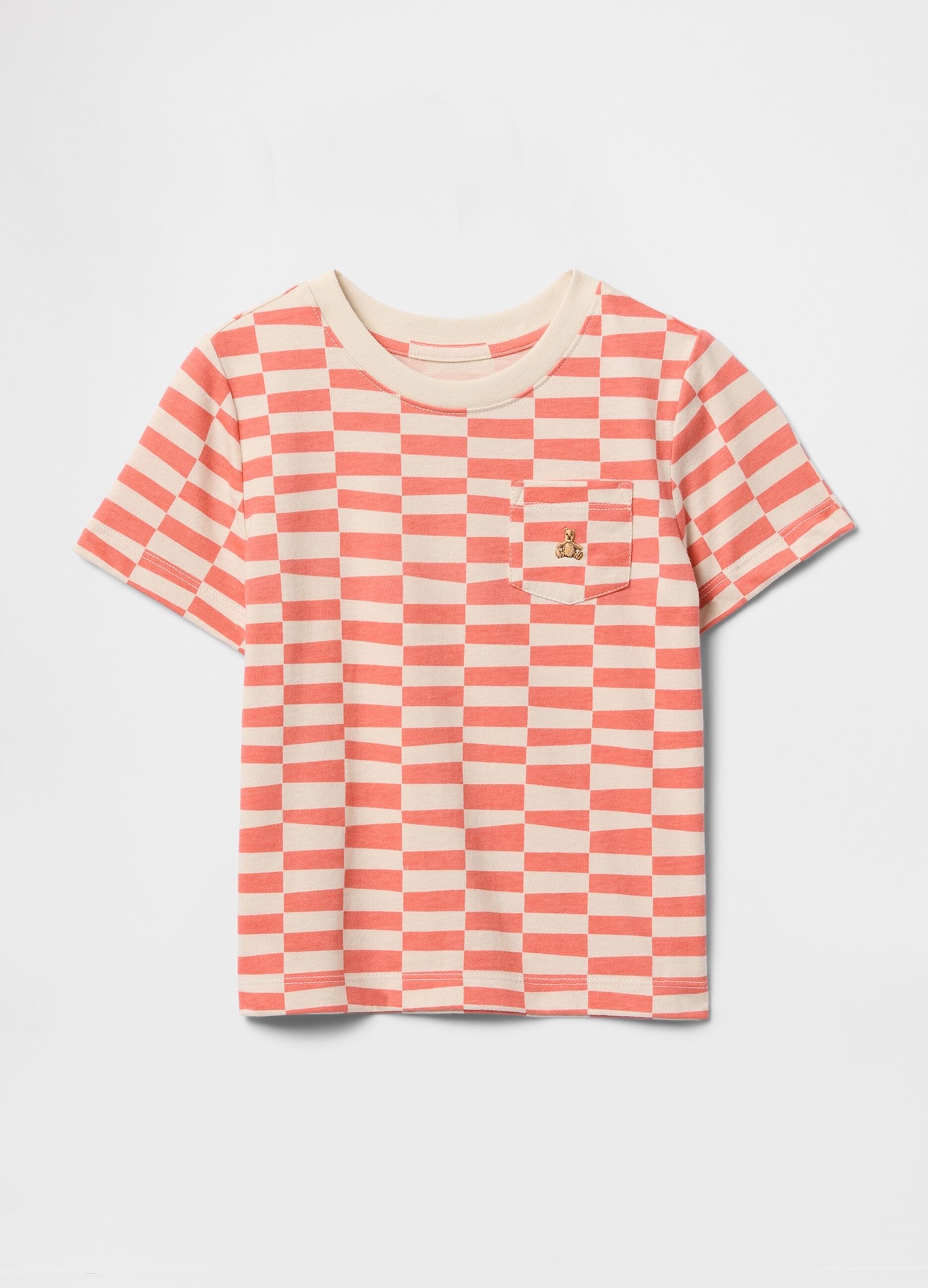 T-shirt a righe rosa e beige con taschino