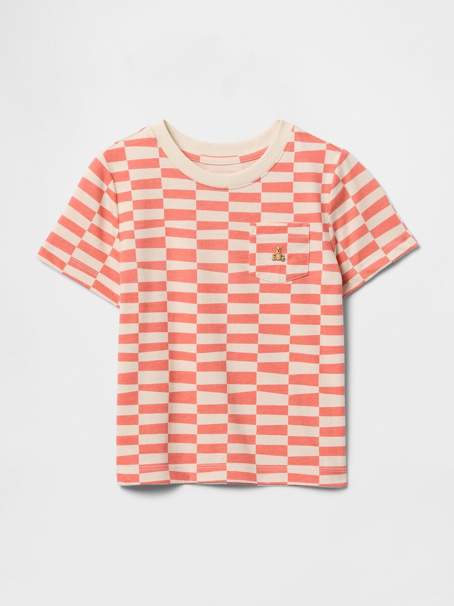 T-shirt a righe rosa e beige con taschino Bimbo_0