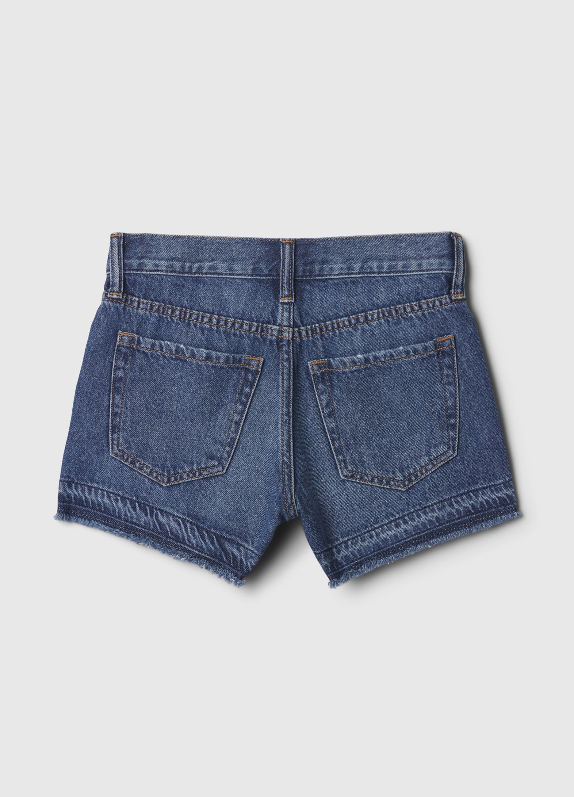 Shorts in denim con abrasioni a vita bassa_4
