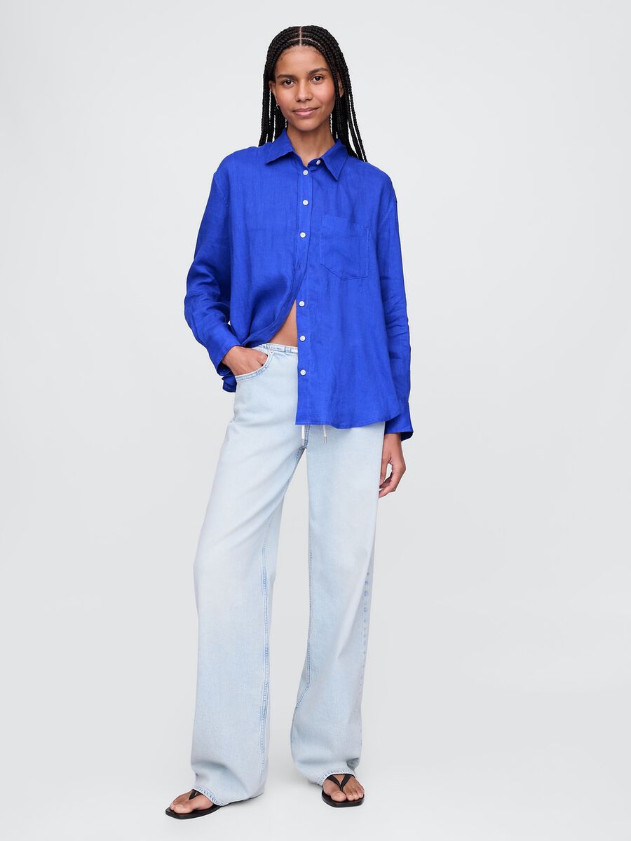 Camicia blu in puro lino Gap Donna_1