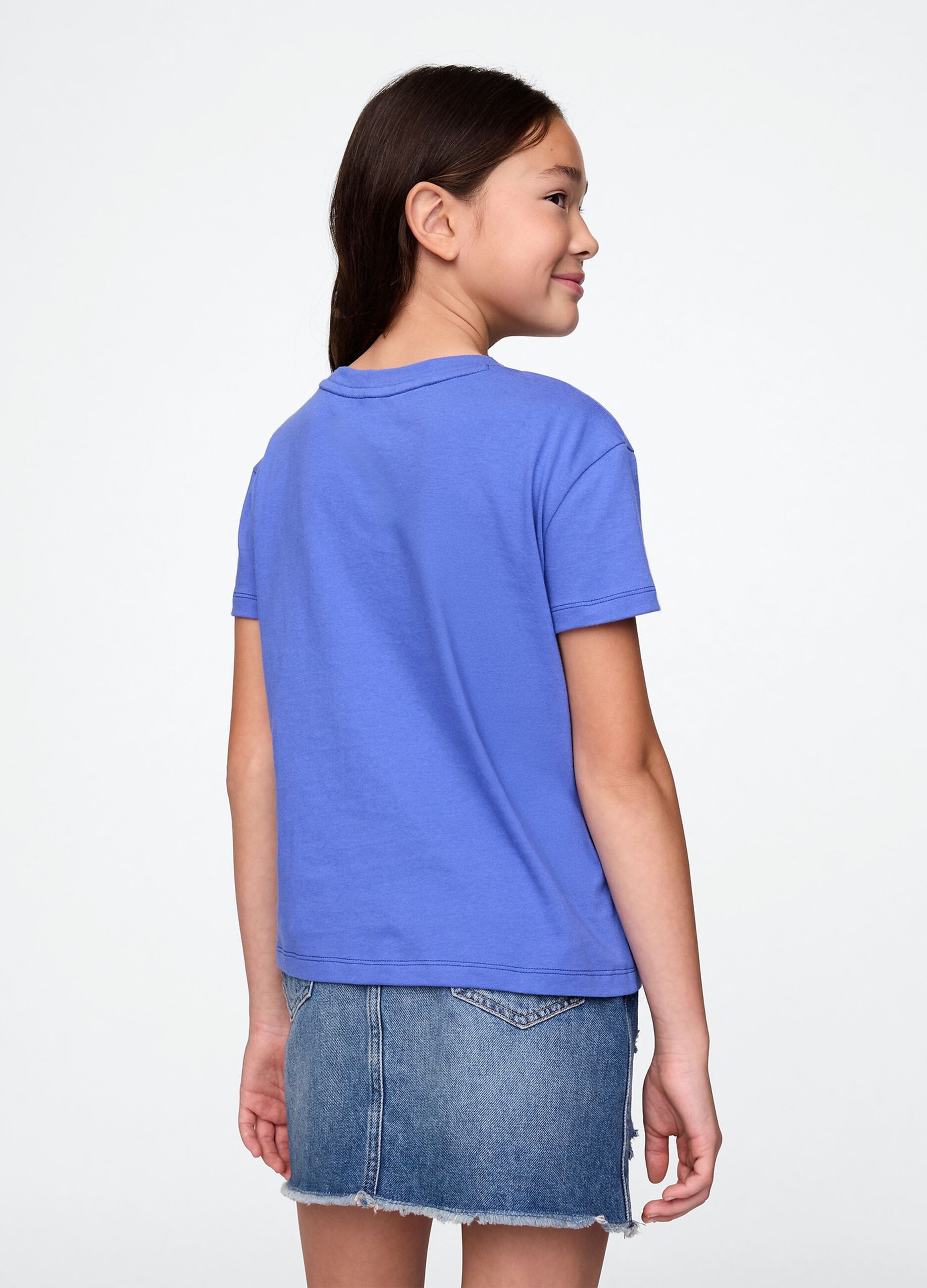 T-shirt a maniche corte blu con stampa chitarra_1