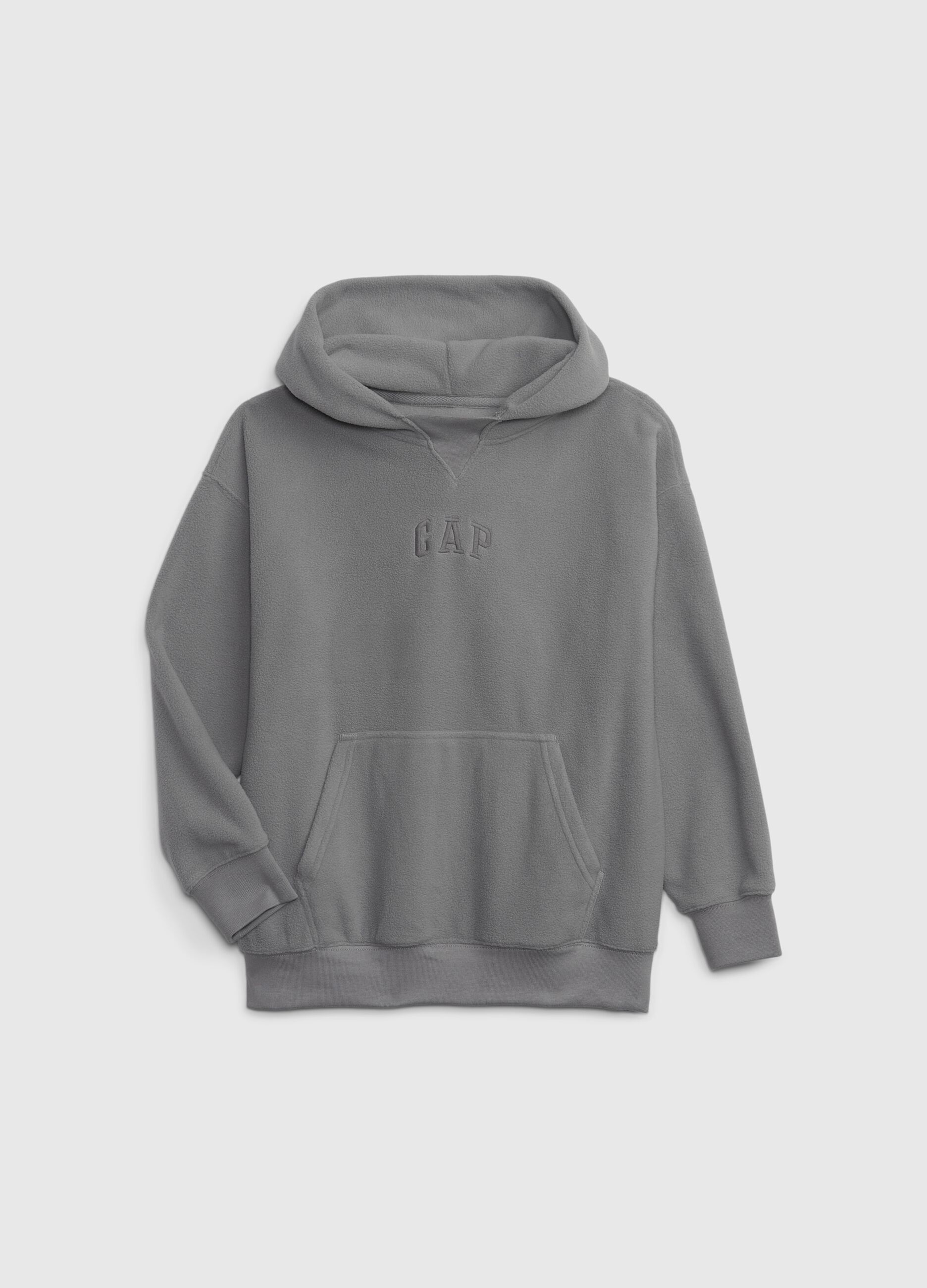 Fleece sweatshirt with hood and mini logo embroidery