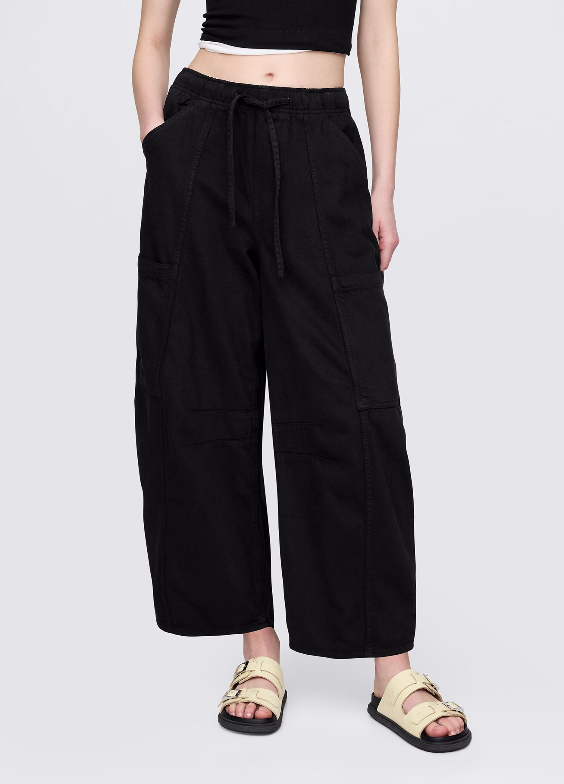 Pantaloni cargo neri in cotone e Lyocell_1