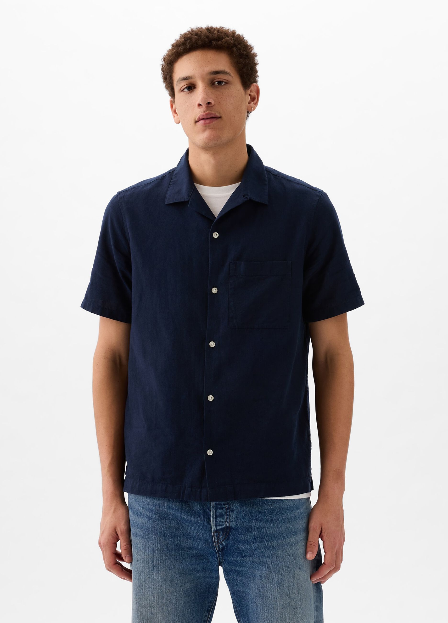 Camicia a maniche corte in lino e cotone