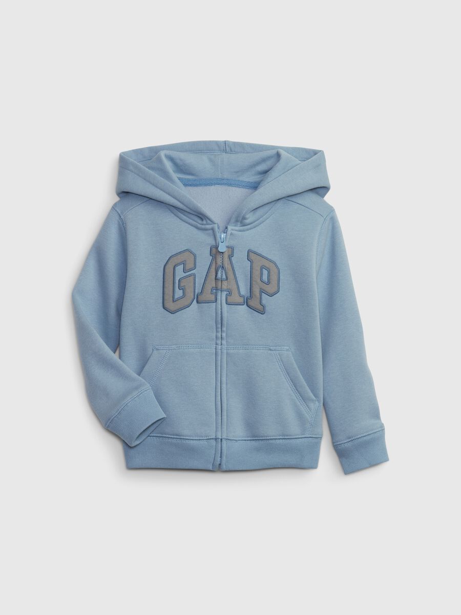 Full-zip sweatshirt with hood and logo embroidery_0