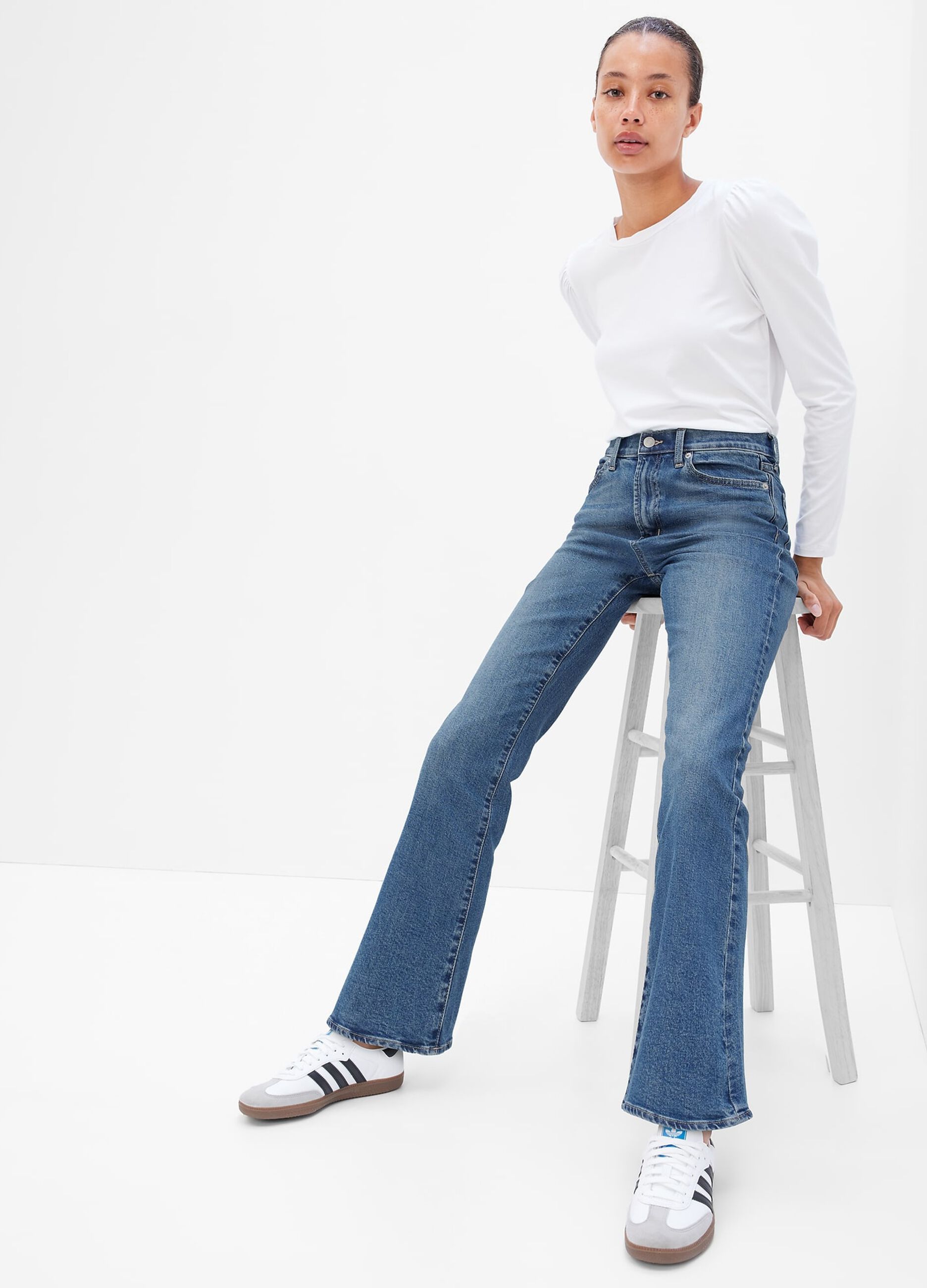 Flare-fit jeans with misdyed effect