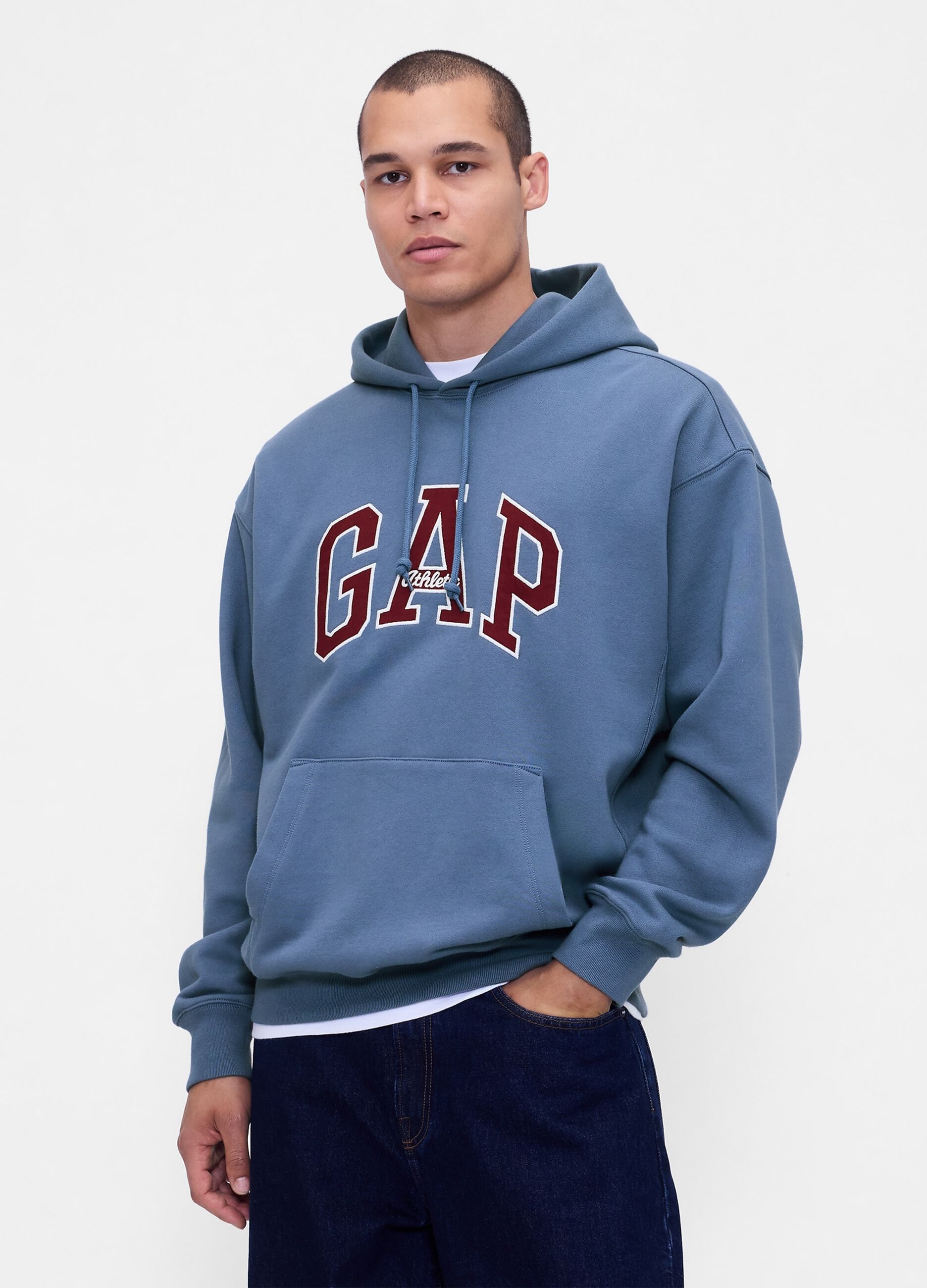 Felpa blu senza zip con cappuccio