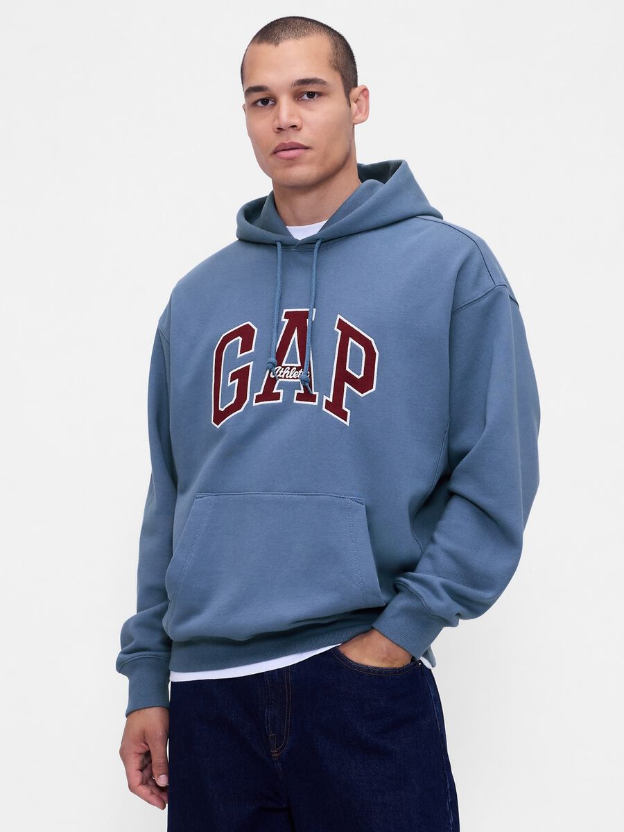 Felpa blu senza zip con cappuccio Uomo_0