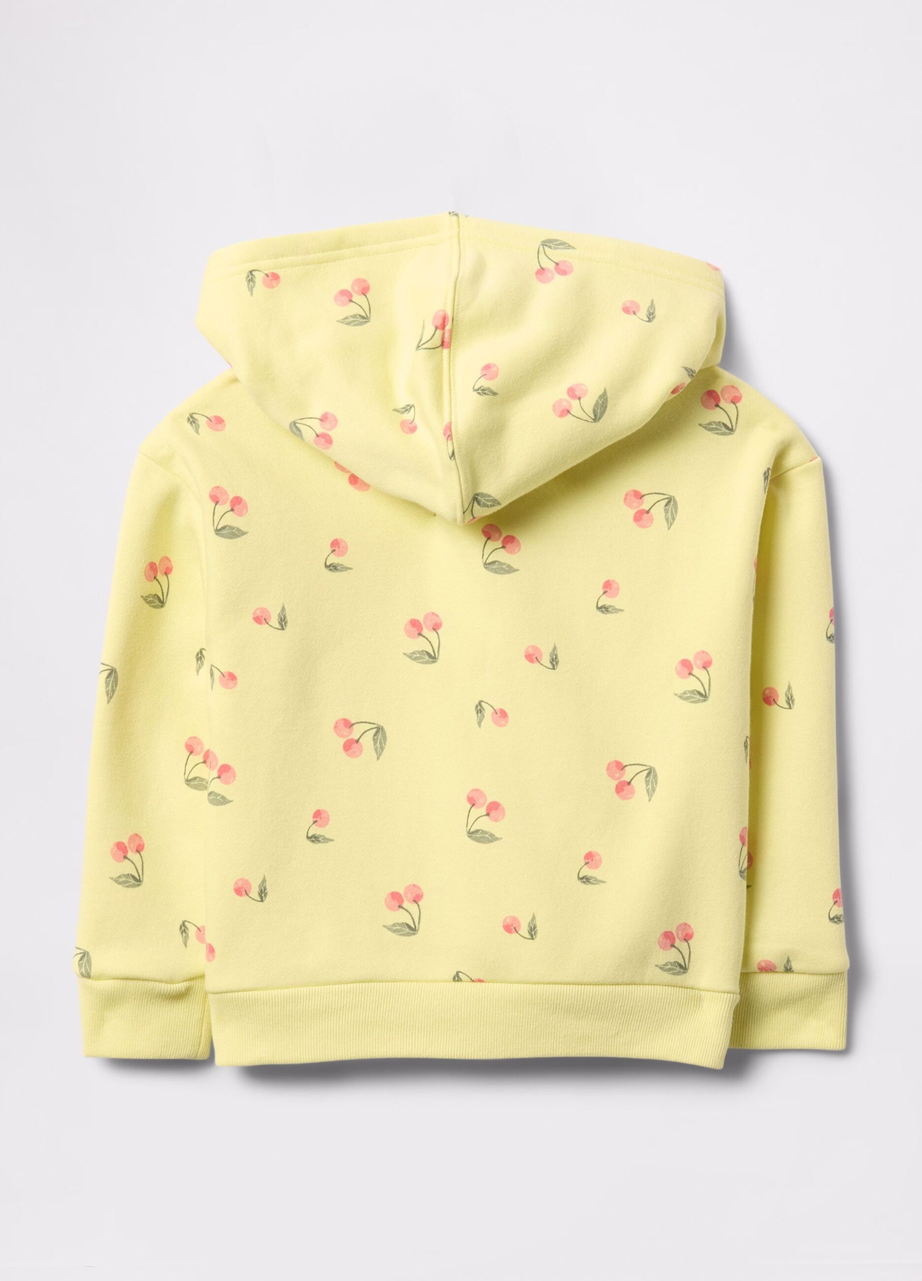 Full-zip gialla con cappuccio stampa ciliegie e ricamo logo_1