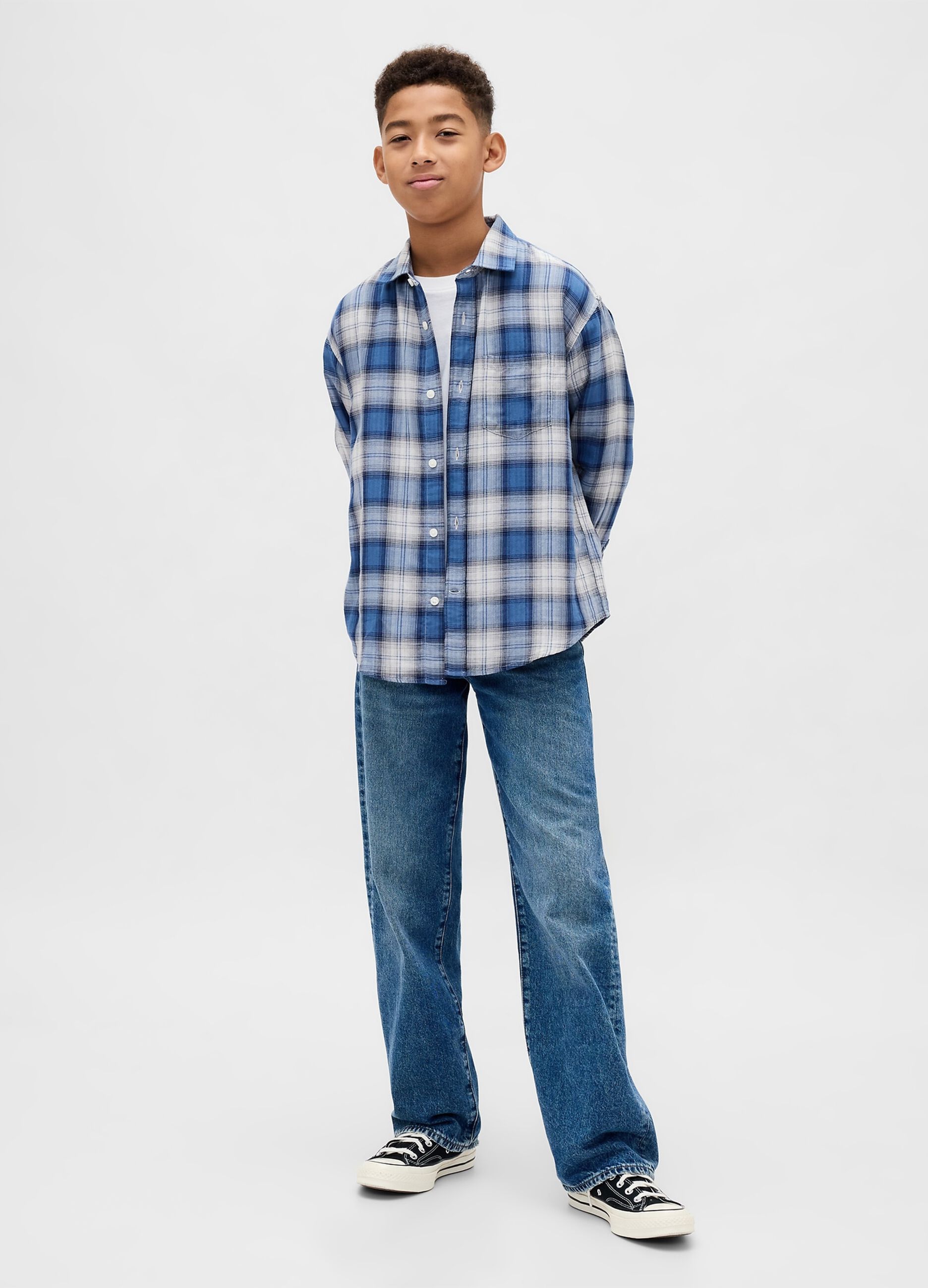 Camicia blu a maniche lunghe in cotone_2
