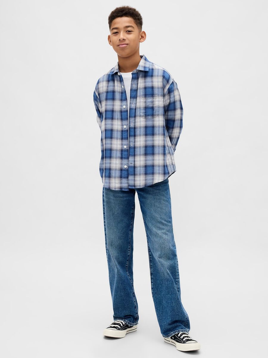 Camicia blu a maniche lunghe in cotone Bambino_2