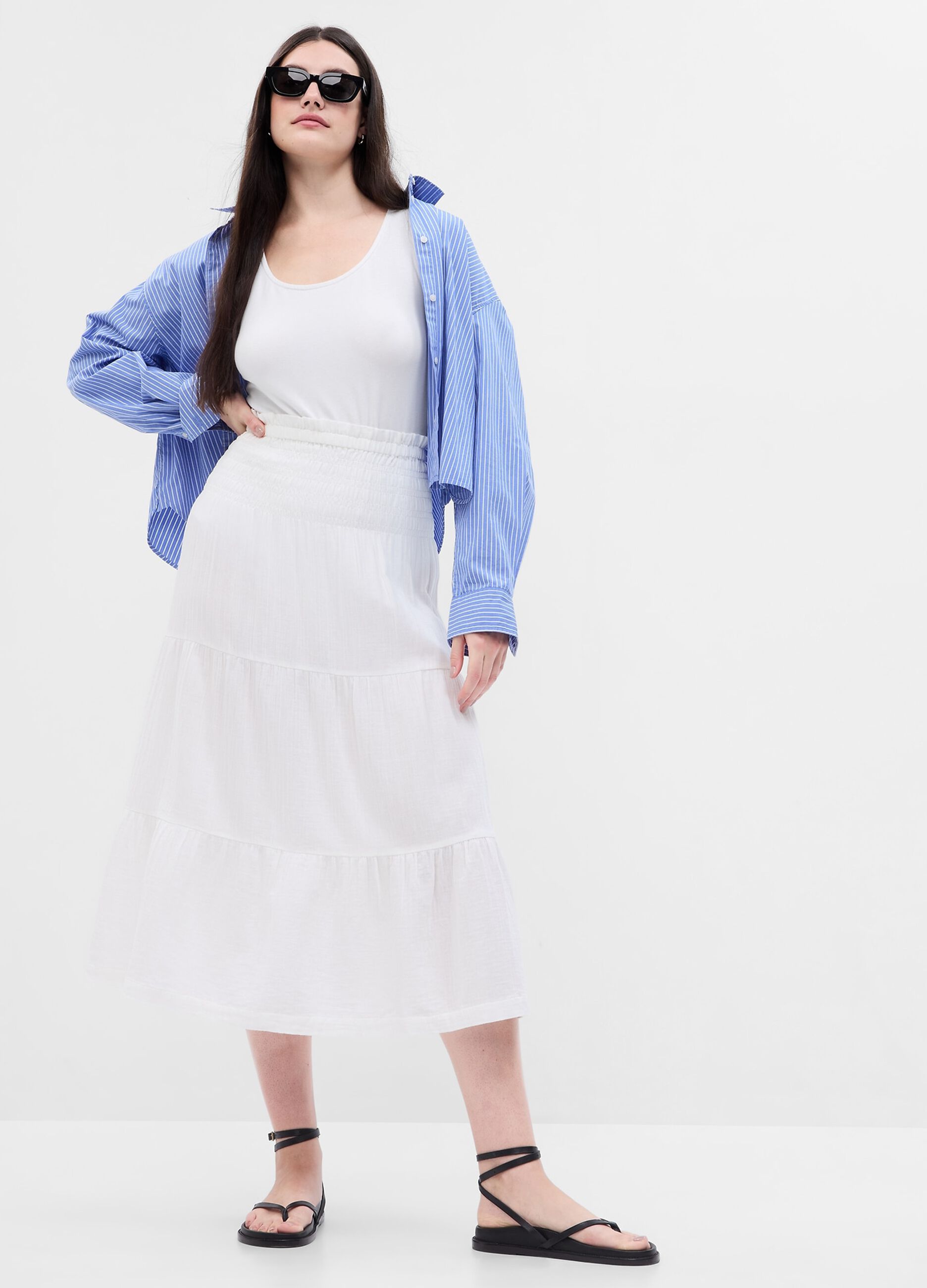 Tiered midi skirt in cotton gauze with flounces_3