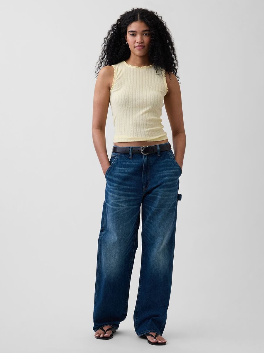 Tank top in misto cotone a costine Donna_2