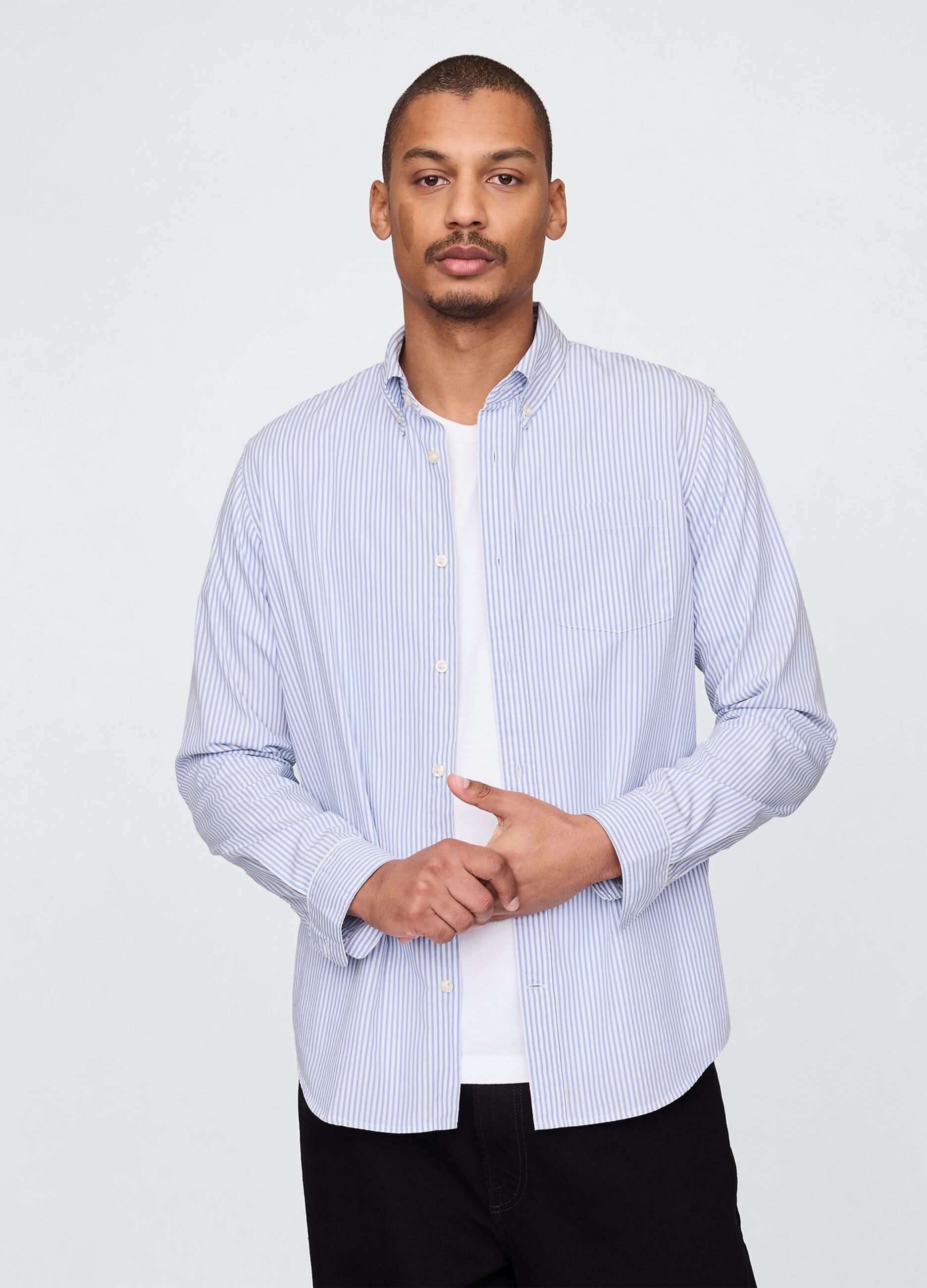 Camicia a righe azzurre in cotone