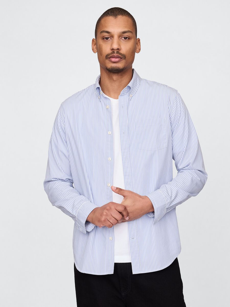 Camicia a righe azzurre in cotone Man_0