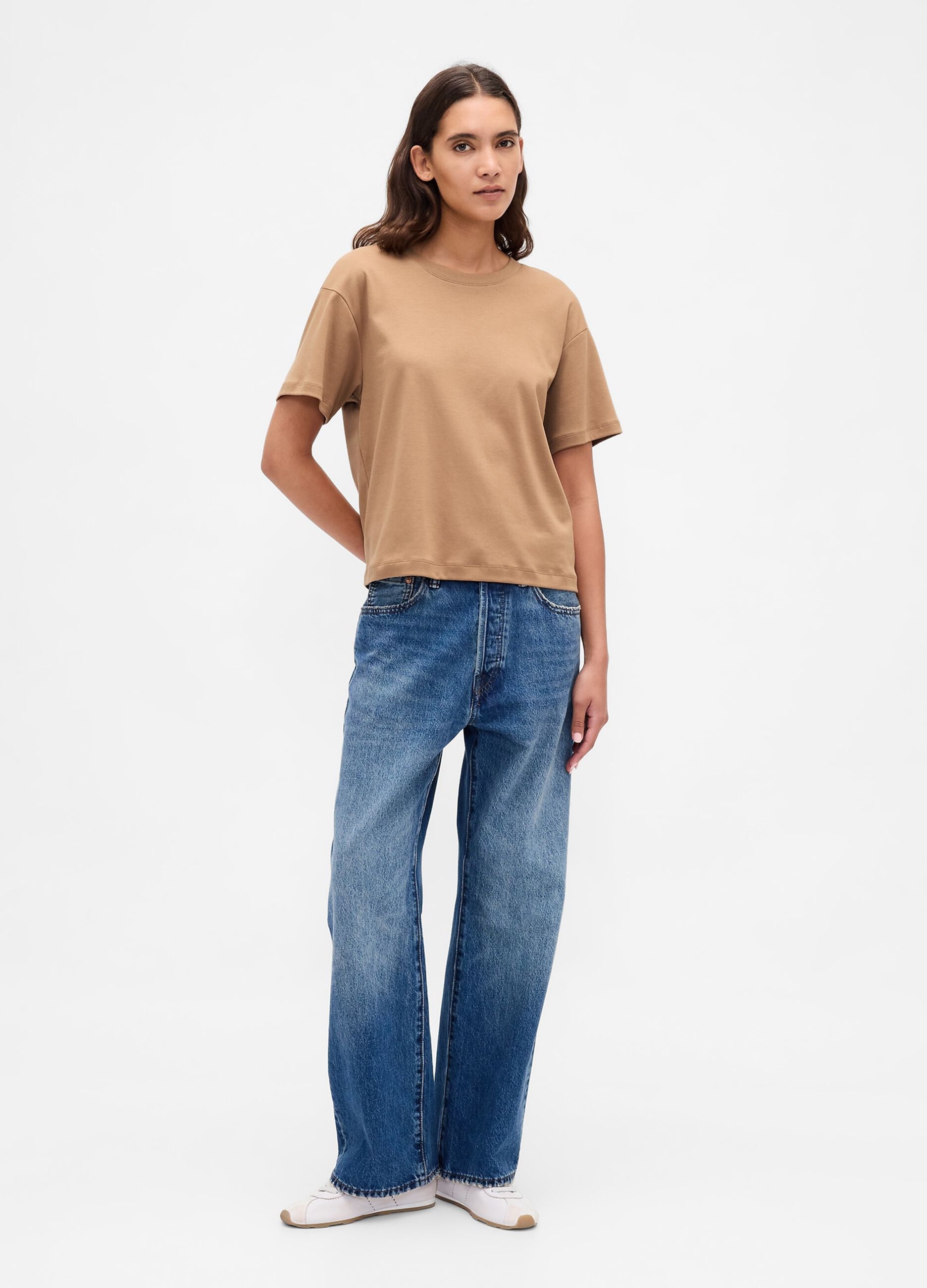 T-shirt marrone a maniche corte in cotone_2