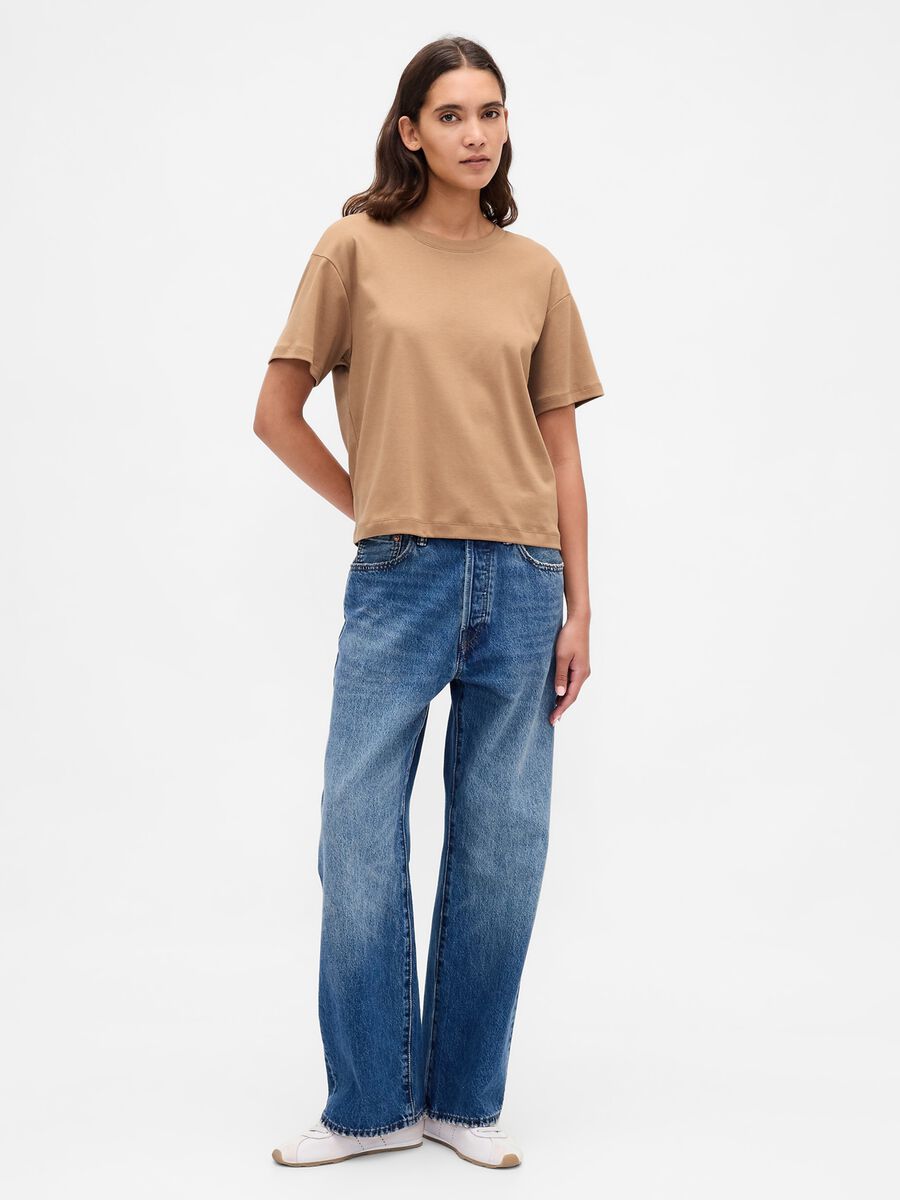 T-shirt marrone a maniche corte in cotone Donna_2