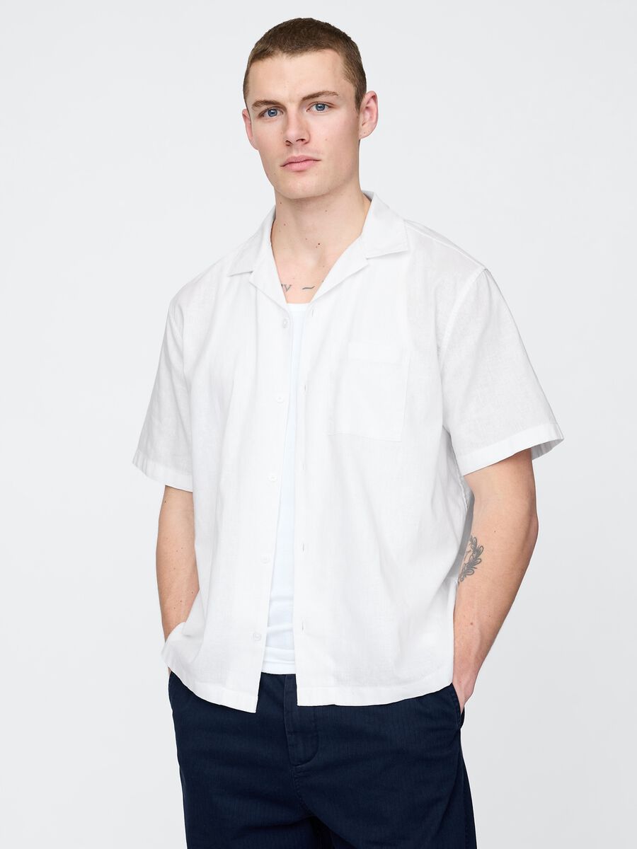 Camicia a maniche corte bianca Gap in lino e cotone Uomo_0