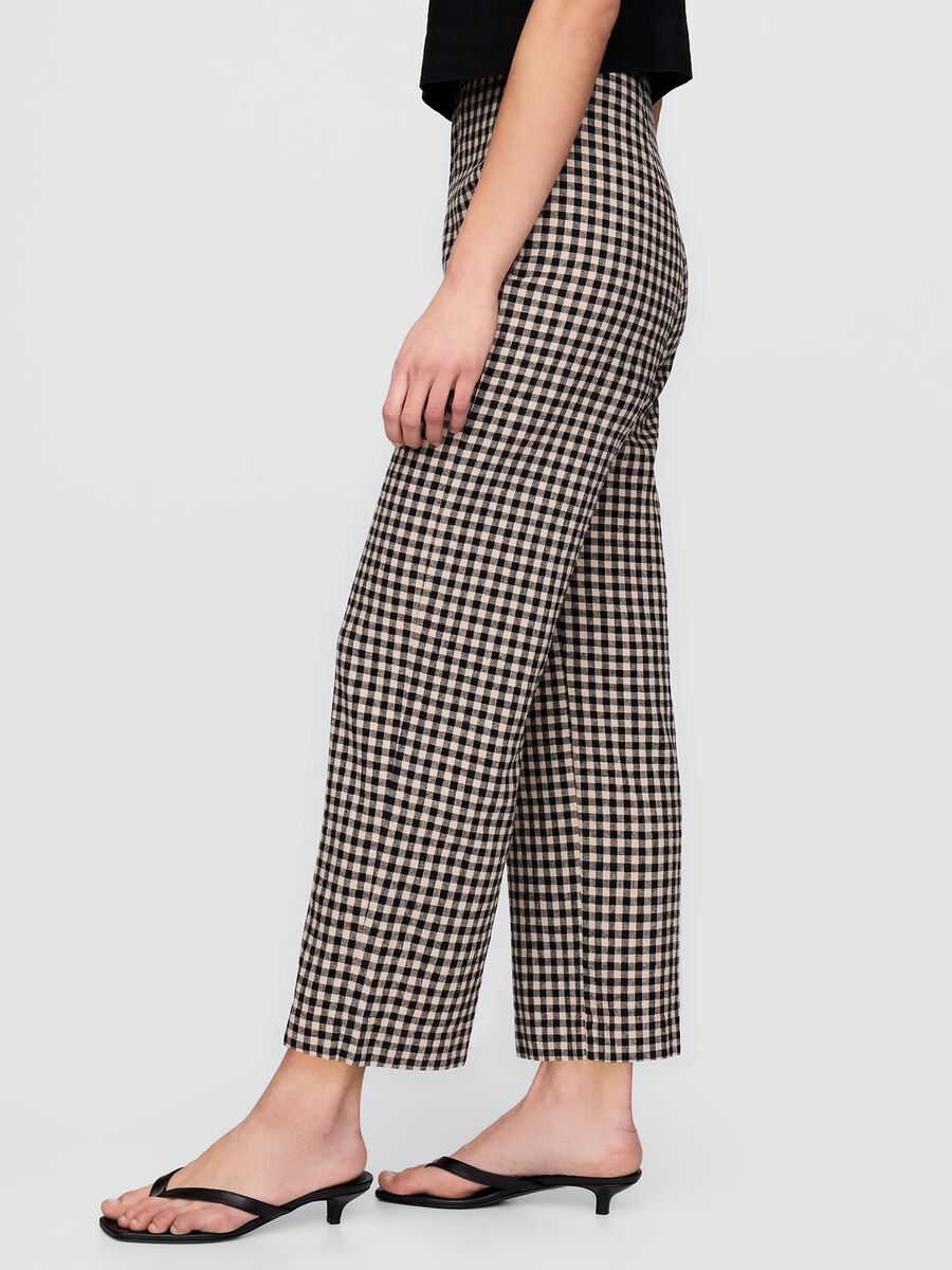 Pantaloni a quadri marrone e nero in lino e viscosa Donna_3